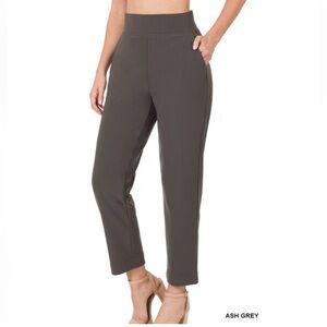 NWT Zenana Outfitters Ash Grey High-Waist Straight Leg Pants. Original packaging